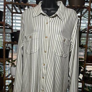 Philosophy Green White Striped Button Front Shirt Women XL